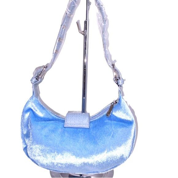 Gabaangs NWT Blue Velvet & Faux Croc Embossed Leather Shoulder Bag 10"X5"X3" - Picture 2 of 8